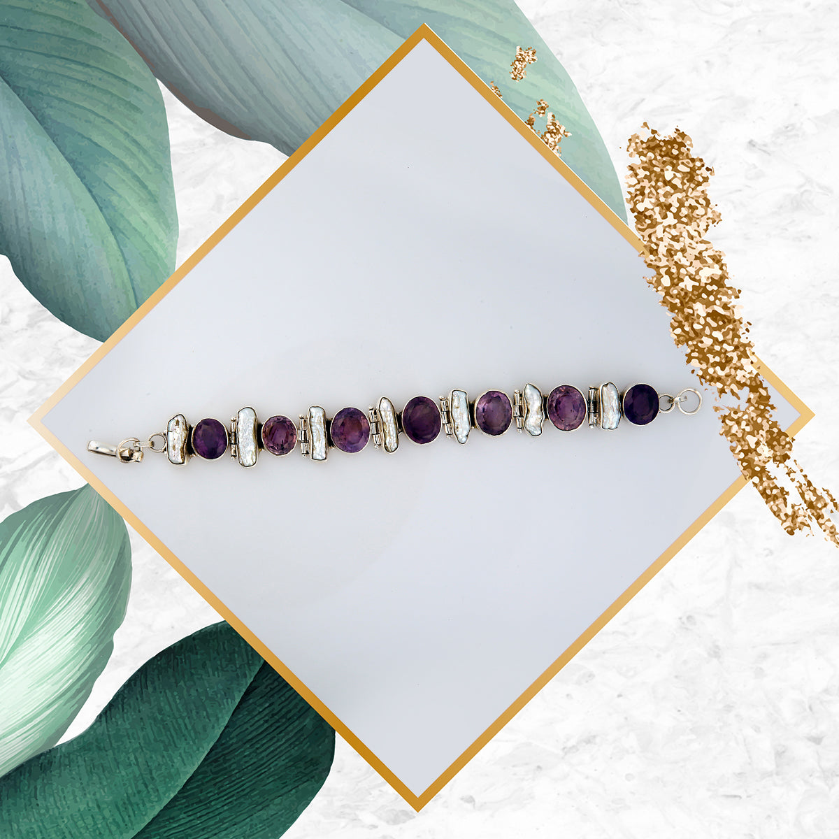Amethyst & Baroque Pearl Sterling Silver Bracelet