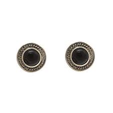 Krishnacrafts black stone earring studs beautifully framed in a silver circle