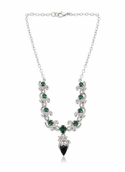 Krishnacrafts Sterling Silver  Necklace  with green Stones