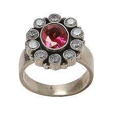 Krishnacrafts ring with white cut stone & red in middle