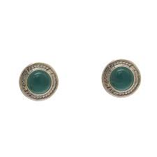 Krishnacrafts stud earring with green stone with outer silver circle