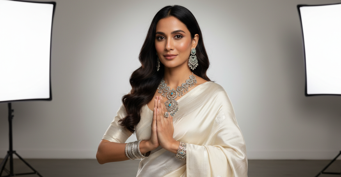 indian model wearing sterling silver jewellery