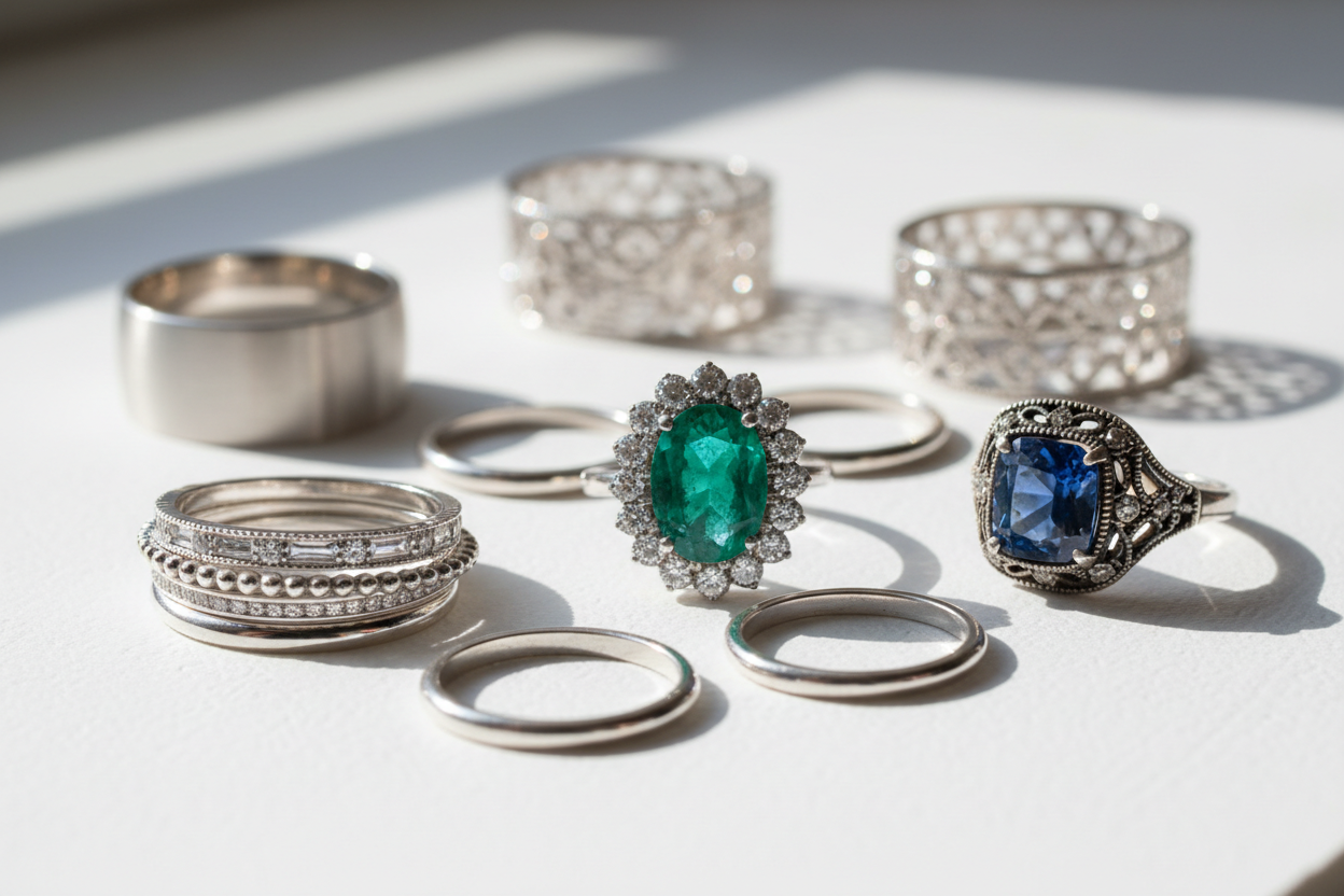 silver jewellery ring collection some with stones also 