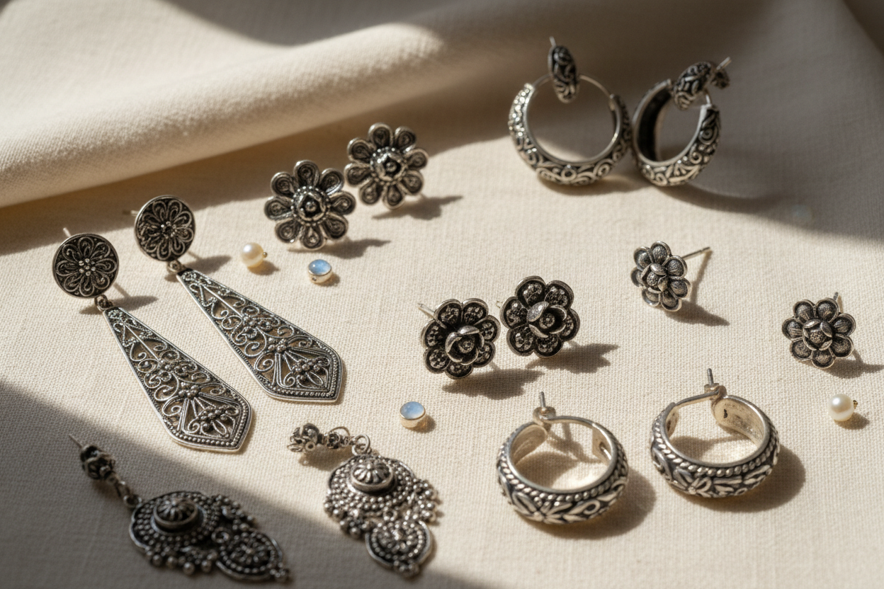 sterling silver earrings collection antique polish 